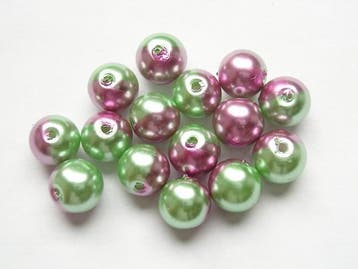 15 x Tweekleurige glasparels 10 mm – gat 1 mm – groen/ro, Ophalen of Verzenden, Nieuw, Kraal