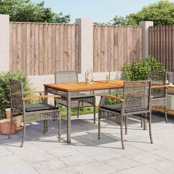 vidaXL 5-delige Tuinset met kussens poly rattan grijs, Verzenden, Nieuw, 4 zitplaatsen, Tuinset