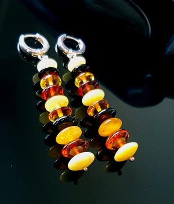 Natuurlijke Baltische amber oorbellen - Zilver - Barnsteen