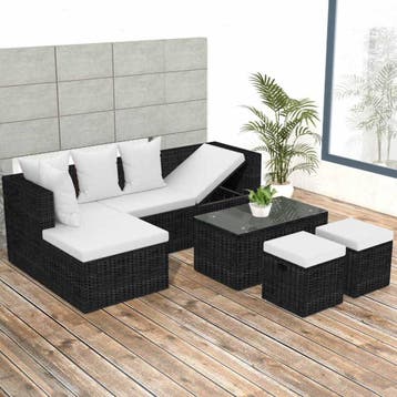 vidaXL 4-delige Loungeset met kussens poly rattan zwart, 4 zitplaatsen, Nieuw, Loungeset, Verzenden