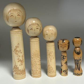 Vintage Japanse Kokeshi-poppen – 5-delige collectie – Genzo