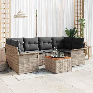 vidaXL Tuinbankenset 7 st Grijs poly rattan, Verzenden, Nieuw, Rotan, 7 zitplaatsen