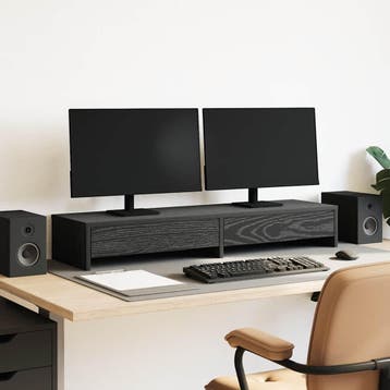 vidaXL Monitorstandaard met lades 100x27x15 cm zwart eiken, Verzenden, Nieuw