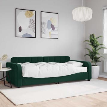 vidaXL Slaapbank met matras 90x200 cm fluweel donkergroen, 90 cm, Eenpersoons, Verzenden, Nieuw
