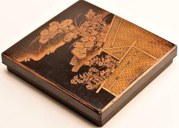 Doos - Hout, Goud, lakwerk, zeer fijn suzuri-bako met