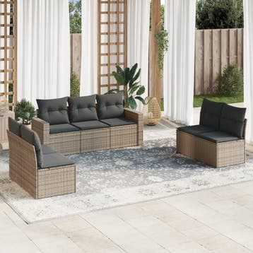 vidaXL 7-delige Loungeset met kussens poly rattan grijs, Verzenden, Nieuw, Loungeset