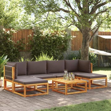 vidaXL 7-delige tuinbankset met kussens acaciahout & touw, Verzenden, Nieuw, Hardhout