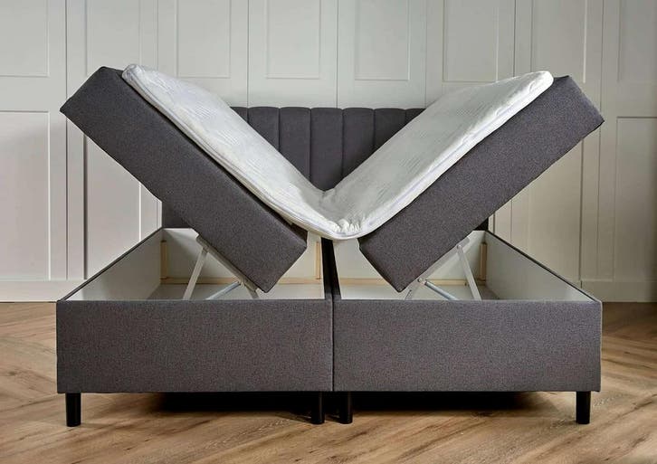 Boxspring met opbergruimte Lausanne 140 200 Antraciet, Huis en Inrichting, Slaapkamer | Boxsprings, 140 cm, 200 cm, Grijs, Twijfelaar