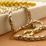 Bicolor gouden vossenstaart schakelcollier (Ketting), Ophalen of Verzenden, Gebruikt, Overige kleuren, Goud