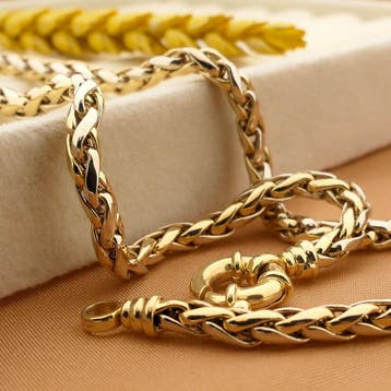 Bicolor gouden vossenstaart schakelcollier (Ketting), Ophalen of Verzenden, Gebruikt, Goud, Goud