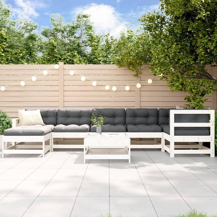 vidaXL 8-delige Loungeset met kussens massief hout wit, Tuin en Terras, Tuinsets en Loungesets, Loungeset, Nieuw, 8 zitplaatsen