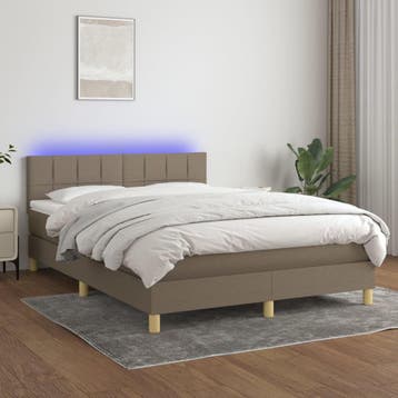 vidaXL Boxspring met matras en LED stof taupe 140x190 cm, Verzenden, Stof, Nieuw, Tweepersoons