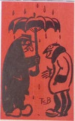 Twee mannen praten over Mussert en Geelkerken op spotprent, Verzenden