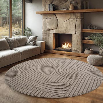 Rond Japandi Vloerkleed | Helix | Bogen | Beige | 200x200 cm, Verzenden, Nieuw