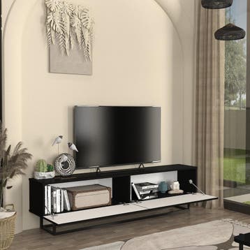 Tv-meubel Verpsboga kort frame 180x32x47 cm zwart [en.casa], Verzenden, Nieuw