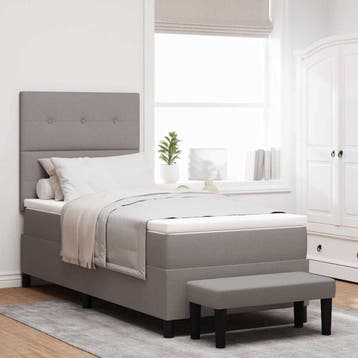 vidaXL Boxspringbed met kussen met hoofdeinde Taupe 90 x 200, Verzenden, Nieuw, Eenpersoons, Stof