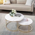 Nieuw 2-Delige Marmeren Textuur Salontafel Set – Goud en Wit, 50 tot 100 cm, Verzenden, Nieuw, 50 tot 100 cm