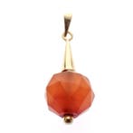 Vintage gouden kogelhanger met carneool (Hanger of bedel), Ophalen of Verzenden, Gebruikt, Goud, Overige merken
