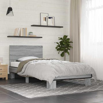 vidaXL Bedframe met Hoofdeinde Grijs Sonoma 80 x 200 cm, Verzenden, Nieuw, Grijs, Hout