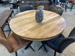 Nieuwe ronde eettafel mangohout matrixpoot zwart metaal SALE, Huis en Inrichting, Tafels | Eettafels, Rond, Nieuw, Vijf personen of meer