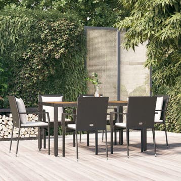 vidaXL 7-delige Tuinset met kussens poly rattan zwart, Verzenden, Nieuw, 6 zitplaatsen, Tuinset