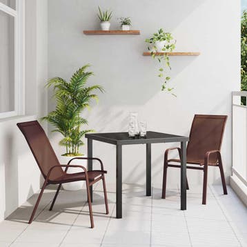 vidaXL Tuin eettafelset 3 pcs Bruin en zwart Poedercoating, Verzenden, Nieuw, Textileen, 3 zitplaatsen