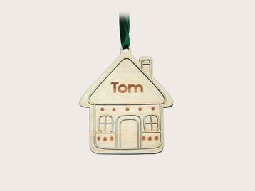 Kerstornament - Cottage Huisje met jouw naam - hout, Ophalen of Verzenden, Nieuw