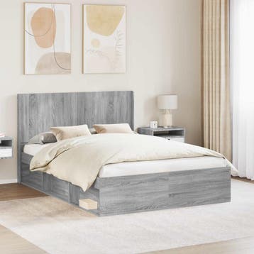 vidaXL Bedframe met opbergruimte en hoofdbord Grijs Sonoma, Verzenden, Nieuw, Grijs, Hout