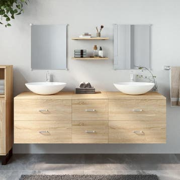vidaXL 5-delige Badkamermeubelset bewerkt hout eikenkleurig, Verzenden, Nieuw, Overige typen