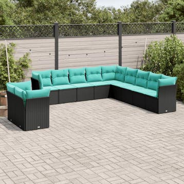 vidaXL 11-delige tuinbankset met kussens, zwart polyrotan, Verzenden, Nieuw