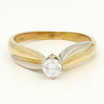 Ring - 18 karaat Geel goud, Witgoud Diamant (Natuurlijk) -, Sieraden, Tassen en Uiterlijk, Nieuw