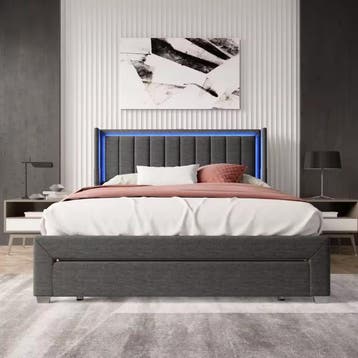 Gestoffeerd Tweepersoonsbed 160x200 cm met Lade, LED; USB, Verzenden, Nieuw
