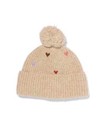 HEMA Kindermuts hartjes pompon taupe, Verzenden, Nieuw