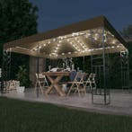vidaXL Prieel met dubbel dak en LED-lichtslinger 3x4 m taupe, Tuin en Terras, Verzenden, Nieuw