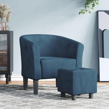 vidaXL Kuipstoel met voetenbank fluweel donkerblauw, Verzenden, Nieuw