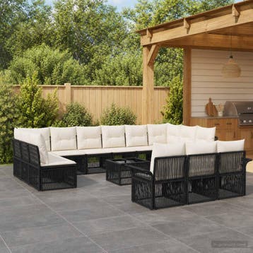vidaXL Tuinbankenset 14 st Zwart poly rattan, Verzenden, Nieuw, 4 zitplaatsen