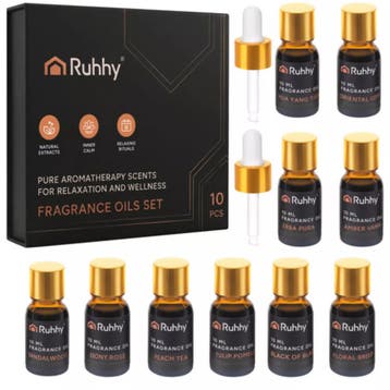 Ruhhy Set van 10 geuroliën van 10 ml met 2 druppelaars in.., Ophalen of Verzenden, Nieuw