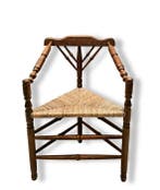 Stoel - Franse Bobbin Hoekstoel met rietje Afwerking - Hout