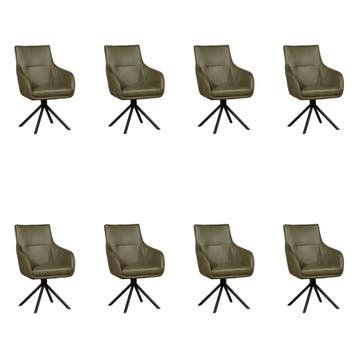 Set van 8 Leren draaibare eetkamerstoelen Fancy - Granada, Ophalen of Verzenden, Nieuw, Leer