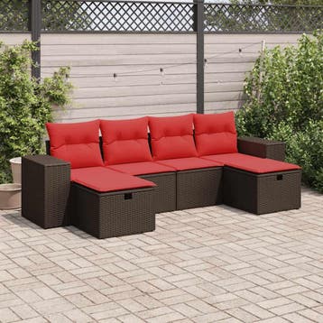 vidaXL 6-delige Loungeset met kussens poly rattan bruin, Verzenden, Nieuw, Loungeset