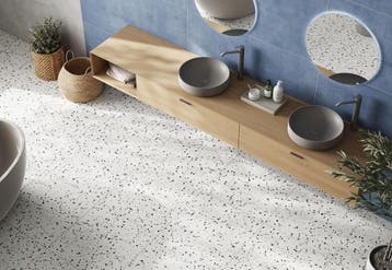 Vloertegel/Wandtegel STP Crisp Kleur Terrazzo Blauw 60x60, 60 cm of meer, Nieuw, Ophalen of Verzenden, 10 m² of meer