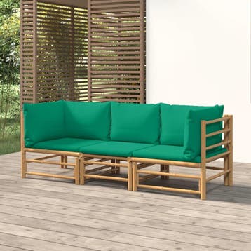 vidaXL 3-delige Loungeset met kussens bamboe groen, Verzenden, Nieuw, Hout, Loungeset