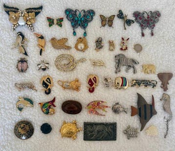 Collectie met dierenthema - 40 dierenbroches / Vintage, Antiek en Kunst, Antiek | Speelgoed