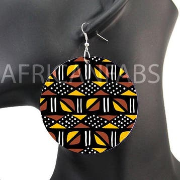 Bruin / gele mud cloth / bogolan - Afrikaanse oorbellen, Ophalen of Verzenden, Nieuw