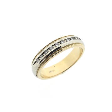 Novell bicolor gouden rijring met diamant 0,10 ct., Gebruikt, 20 of groter, Ophalen of Verzenden, Dame of Heer