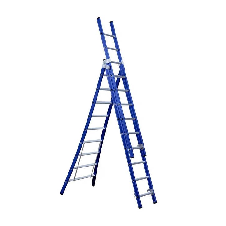 Eurostairs Reform ladder 3 delig BLAUW gecoat, Doe-het-zelf en Verbouw, Ladders en Trappen, Ladder, Nieuw, Verzenden