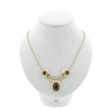 Gouden jasseron schakelcollier met granaat (Ketting), Sieraden, Tassen en Uiterlijk, Kettingen, Gebruikt, Ophalen of Verzenden