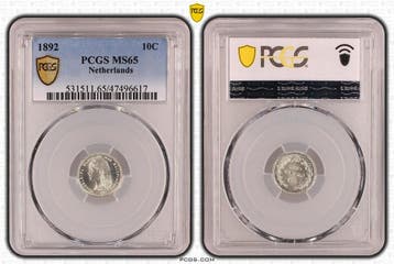 Koningin Wilhelmina 10 cent 1892 MS65 PCGS gecertificeerd, Verzenden, Zilver, 10 cent, Koningin Wilhelmina