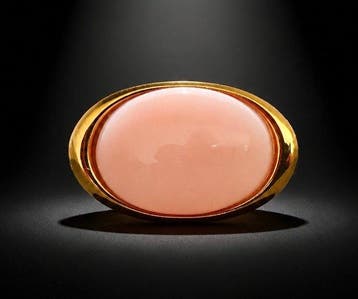 925 zilver gedeeltelijk verguld, roze opaal cabochon - Ring