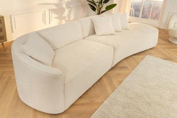 Moderne bank ATELIER L 330cm beige Bouclé XXL bank incl., Huis en Inrichting, Ophalen of Verzenden, Nieuw